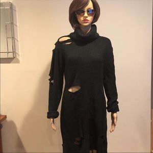 Dark green distressed sweater/sweater dress